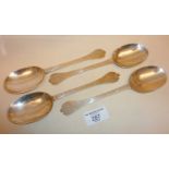 James II or Charles II rare set of four silver trefid dog nose spoons, hallmarks rubbed, approx
