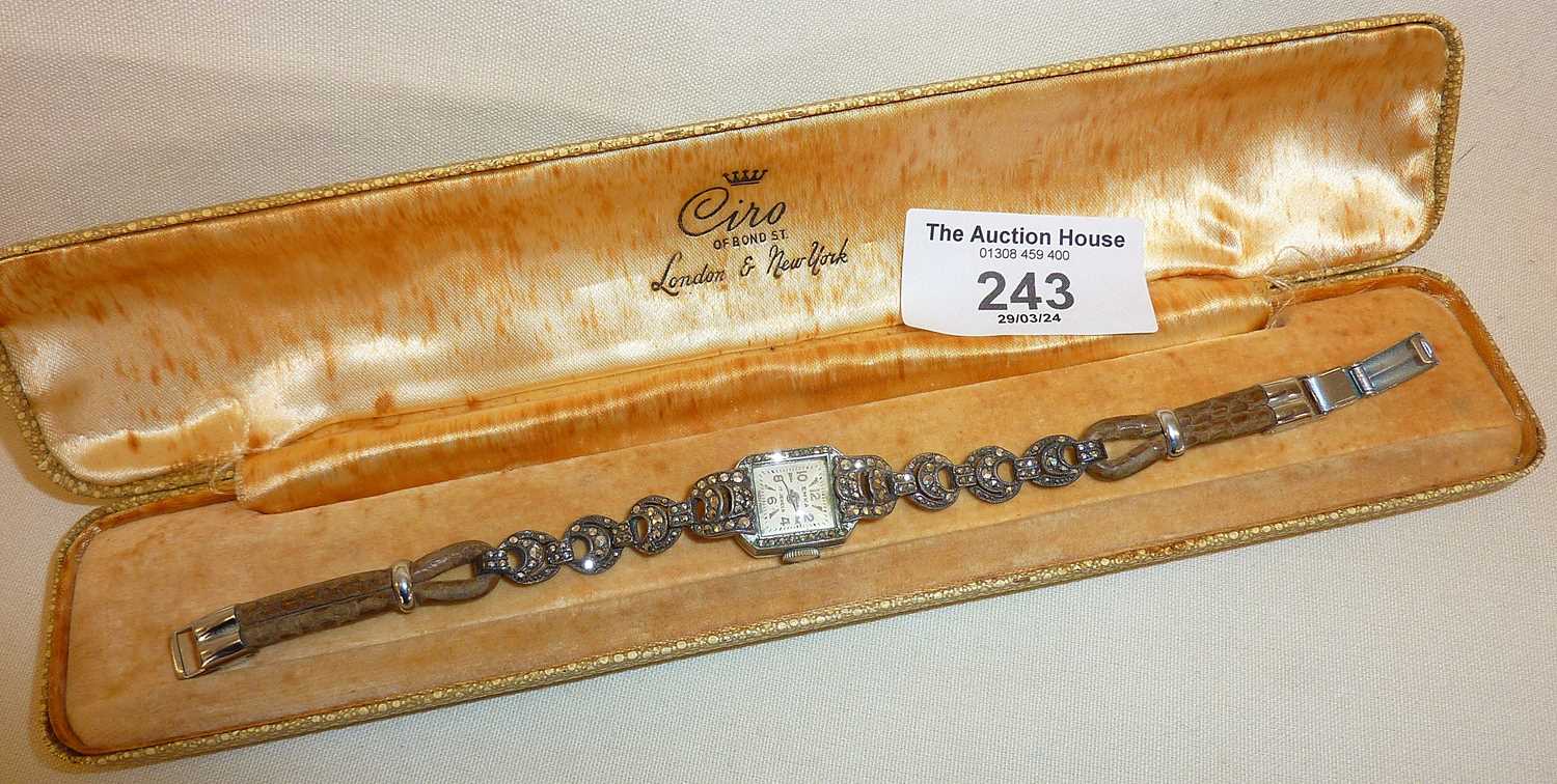 Ladies Art Deco Emka marcasite watch in case