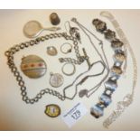 Silver jewellery, some antique, inc. an albert watch chain & compass fob (missing loop)