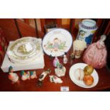 Royal Doulton Brambly Hedge plates, Louis Hudson Studio pottery vase (chipped), marble eggs,