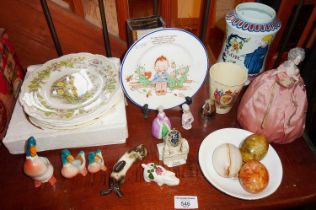 Royal Doulton Brambly Hedge plates, Louis Hudson Studio pottery vase (chipped), marble eggs,