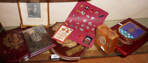 Military plaques and American souvenir enamel badges