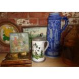 Large Westphalia beer stein, another (A/F), Shepherds' lantern, Margaret Tarrant print of bunnies