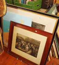 Two large Victorian framed engravings and a contemporary oil on canvas of desert flowers