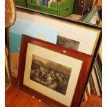 Two large Victorian framed engravings and a contemporary oil on canvas of desert flowers