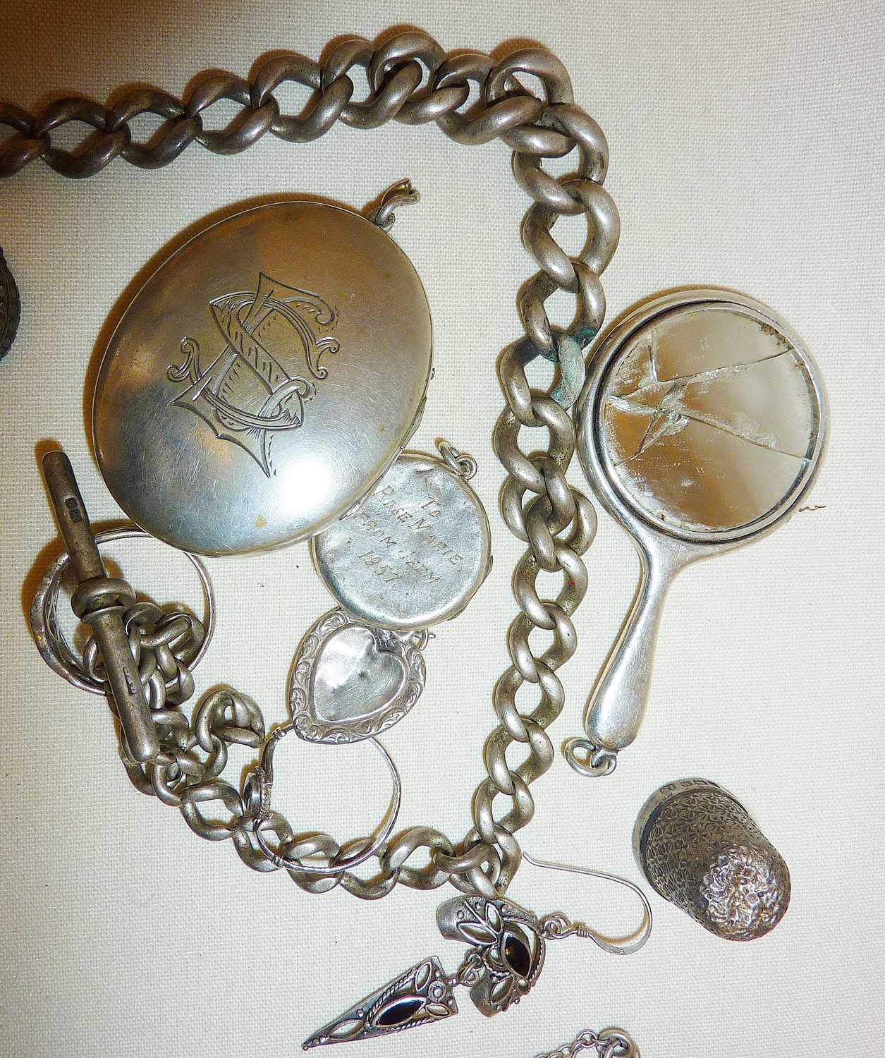 Silver jewellery, some antique, inc. an albert watch chain & compass fob (missing loop) - Image 3 of 4