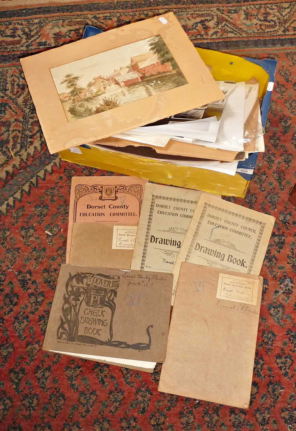 Collection of assorted paper ephemera and school sketch books of Ernest Beaton of Nether Compton and