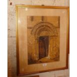 Joseph NASH (1808-1878) watercolour of a church doorway, 18" x 13" image size, 26" x 21" frame