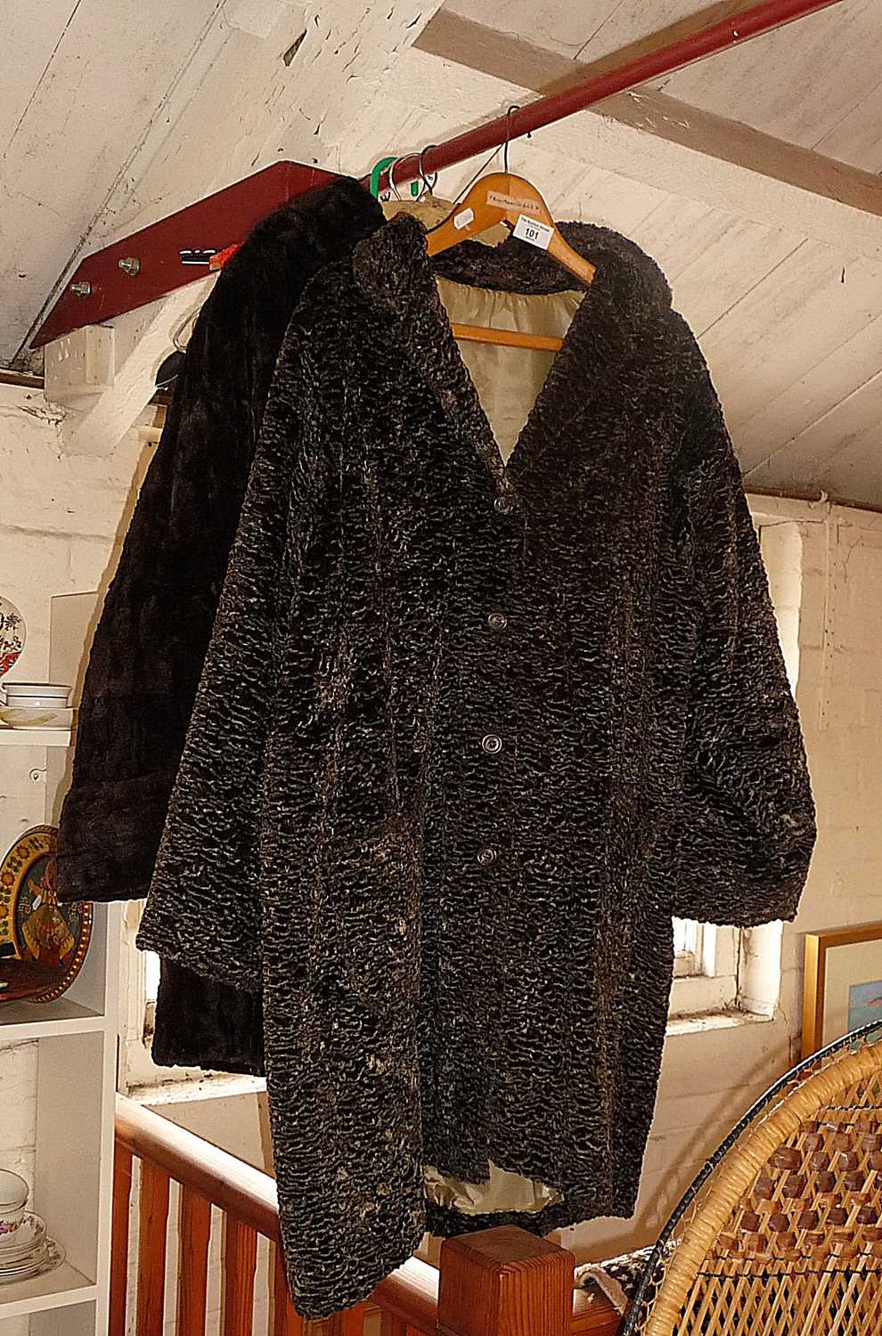 Vintage clothing - a ladies 'Scotch Mole' moleskin coat and an astrakhan coat