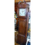 30 hour 19th c. longcase clock with painted dial and restored movement, local Bridport maker