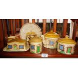 Sylvac Cottage Ware teapot (A/F), jam pot, butter dish, sugar bowl, etc.