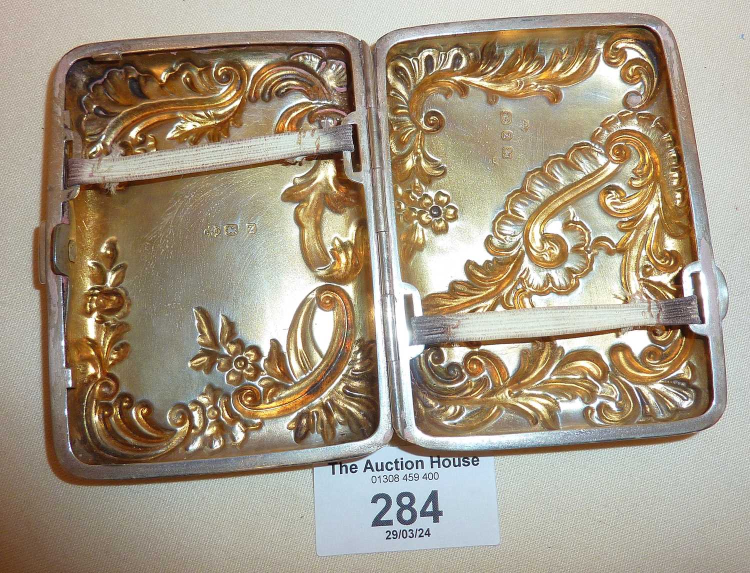 Silver cigarette case with fancy foliate design, approx 106g in weight and hallmarked for Birmingham - Image 2 of 4