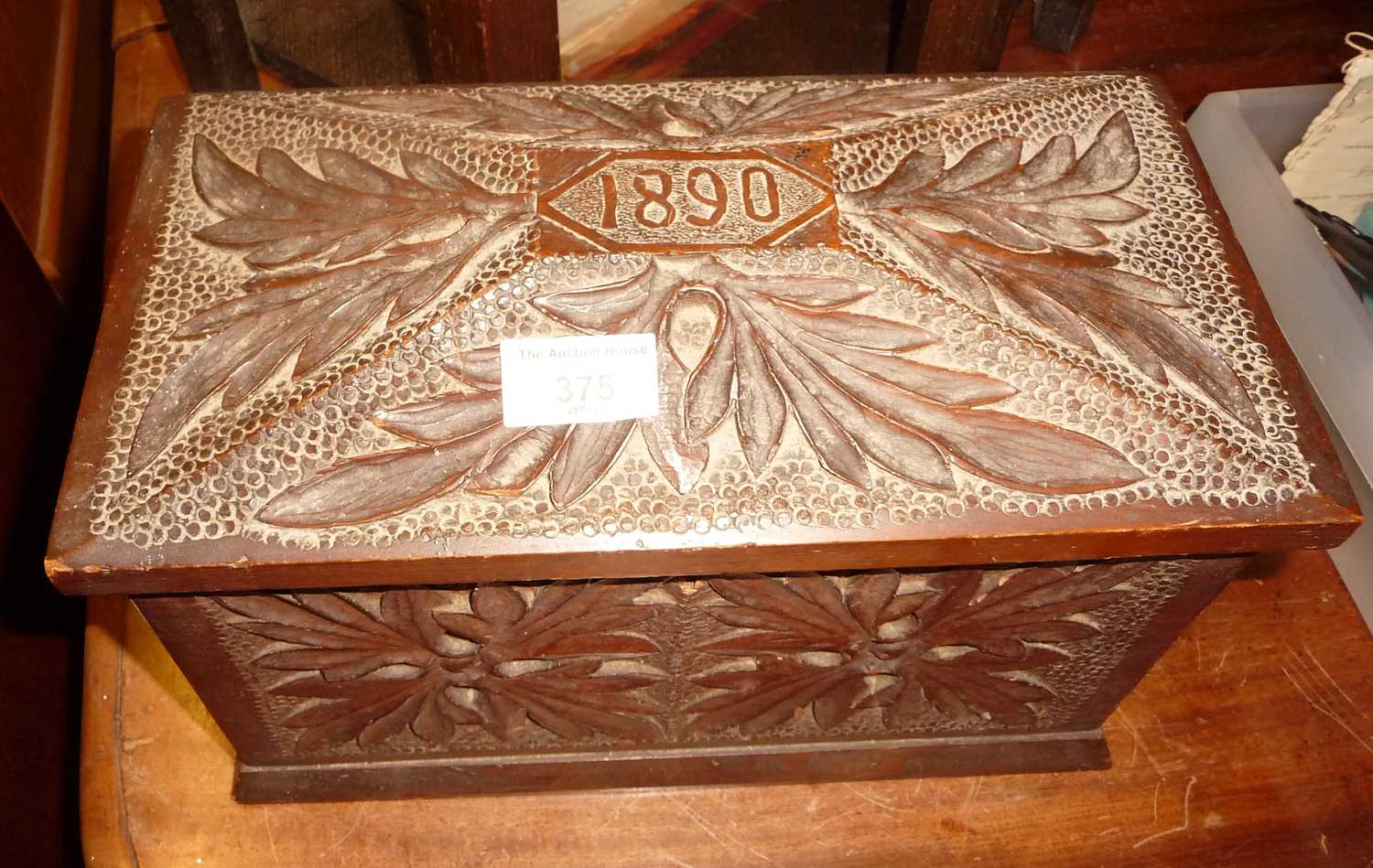 Victorian carved oak casket dated 1890