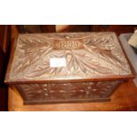 Victorian carved oak casket dated 1890