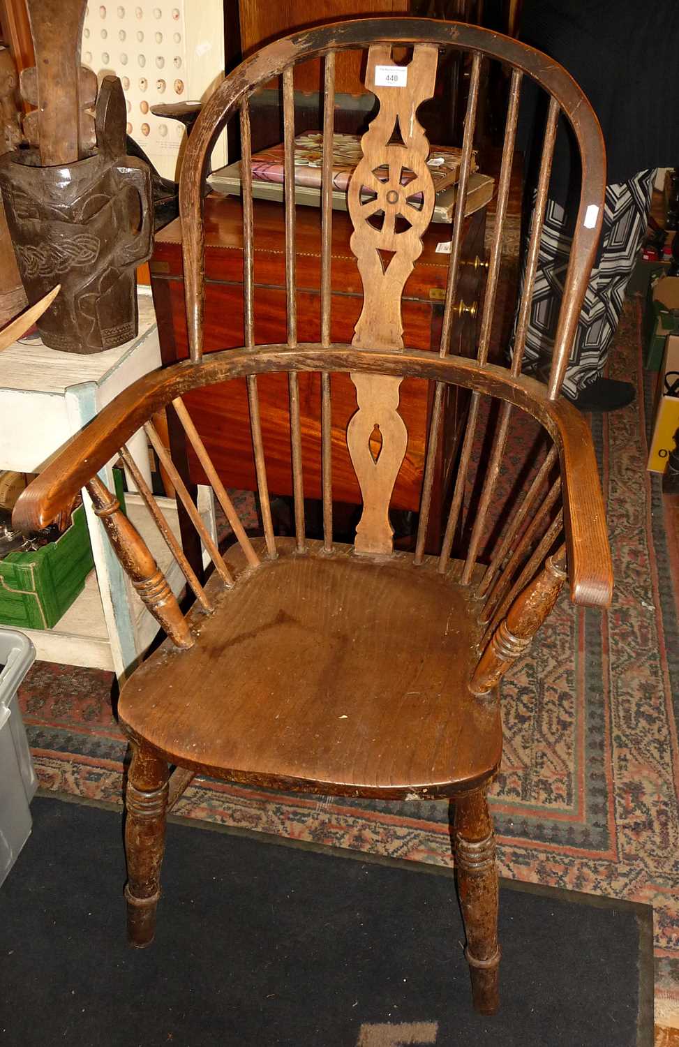 19th c. ash and elm Windsor kitchen armchair - Image 3 of 4