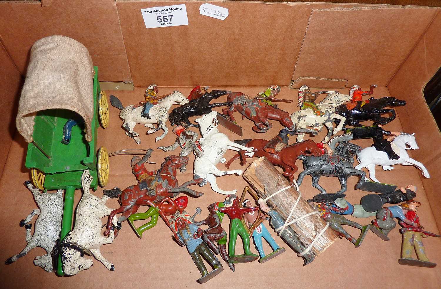 Cowboys and Indians diecast Britains and other figures: Timpo covered wagon, etc. - Image 2 of 2