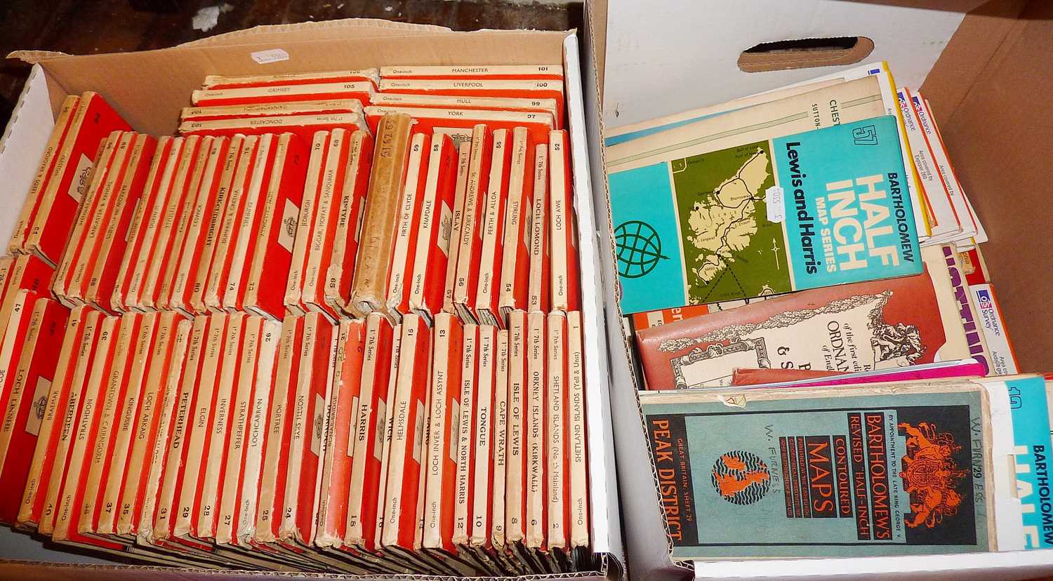 Large quantity (two boxes) of old Ordnance Survey and other maps