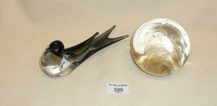 Art glass dove and end of day globe paperweight