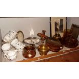 Assorted glass & china with an antique tobacco guillotine