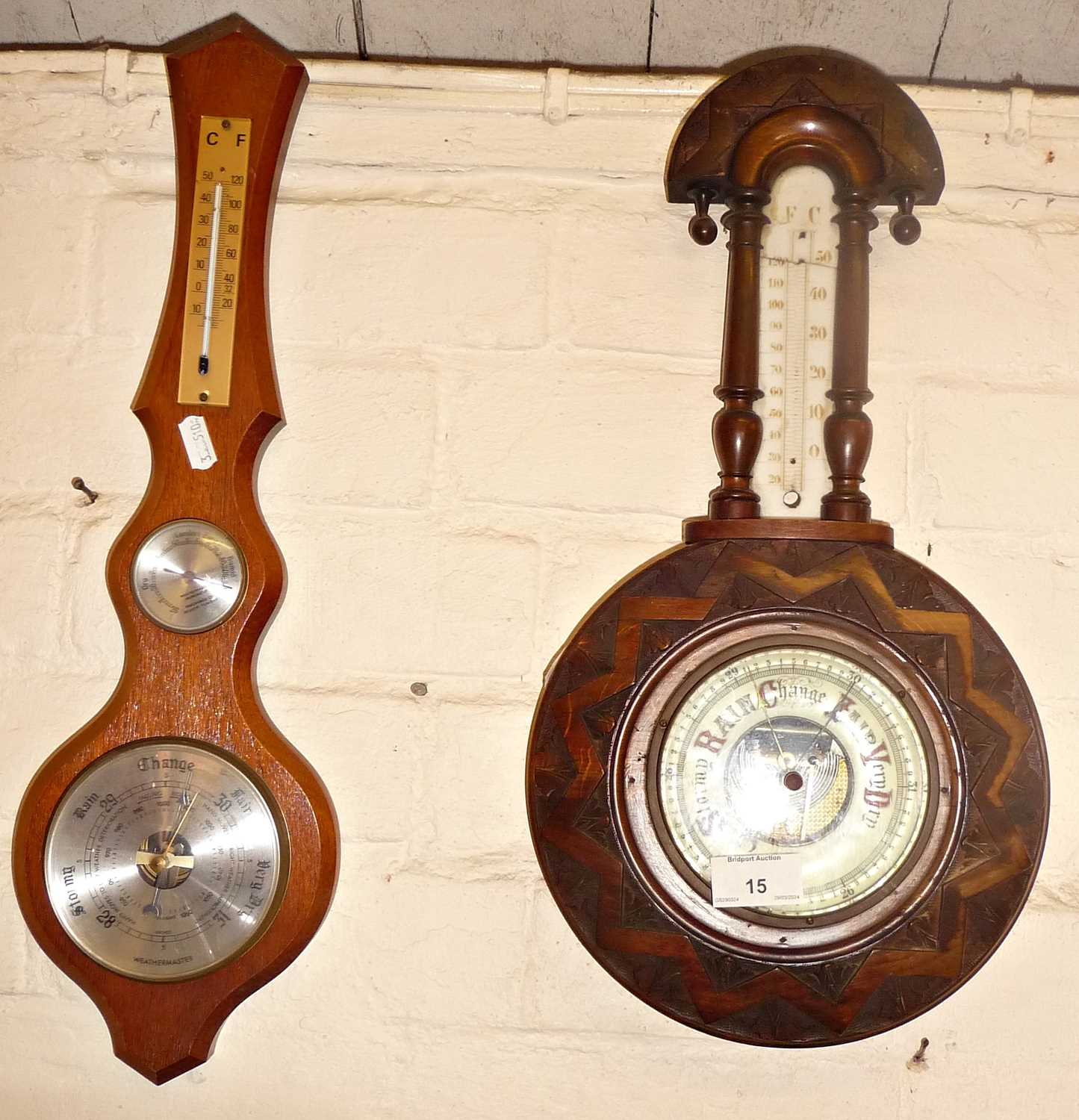 Carved banjo-shaped barometer, and another - Image 2 of 2