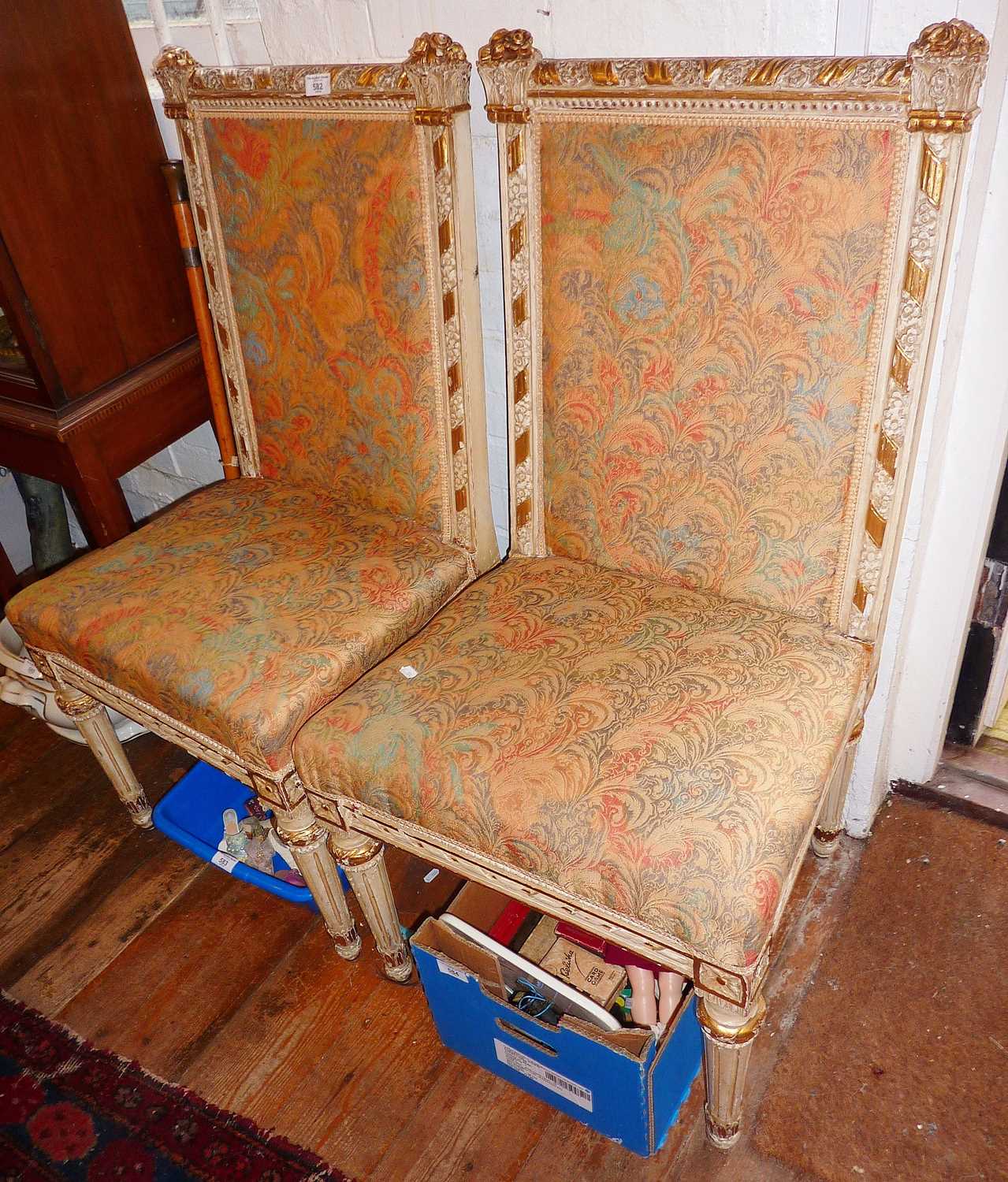 Pair of 19th c French carved giltwood dining chairs - Image 2 of 2