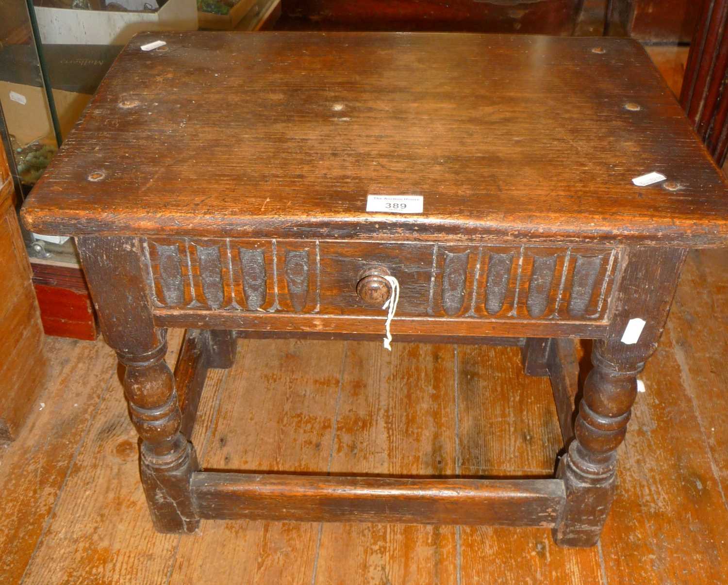 Oak joint stool with drawer - Image 3 of 4