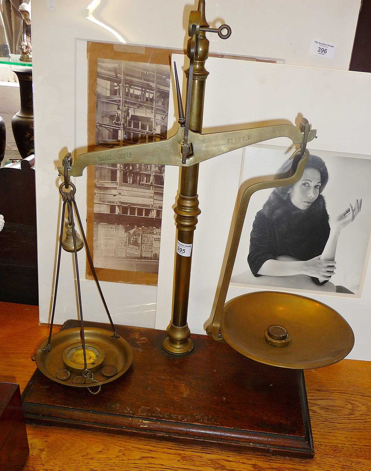Victorian brass shop scales with weights