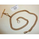 9ct rose gold albert watch chain with t-bar and dog clip. Each link marked as 375, approx. 41cm long