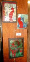 Three abstract enamel on copper artworks by H. Nicholson