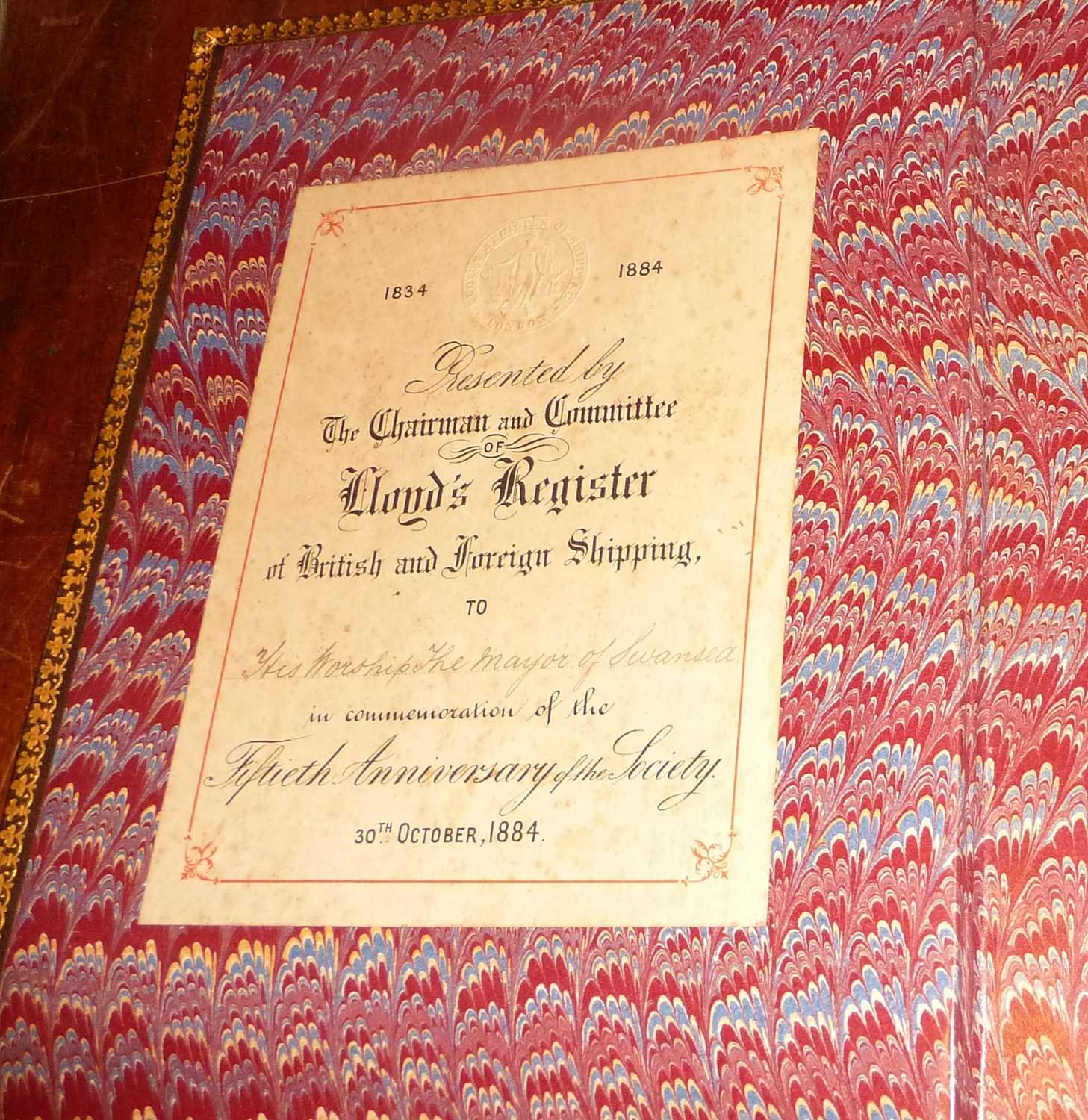 Victorian leather bound "Annals of Lloyds Register of Foreign Shipping 1834-1884", presented to - Image 2 of 4