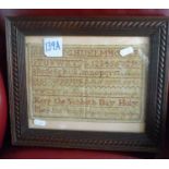 Framed sampler of alphabet and "Keep the Sabbath Day Holy" by Mary Jane Nestfield aged 8 years dated