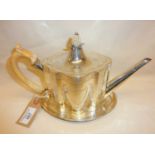 George III engraved silver teapot with pineapple knop and bone handle, hallmarked for London 1786,