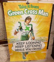 A safety poster of The Green Cross Man who was modelled by David Prowse latterly Darth Vader in Star