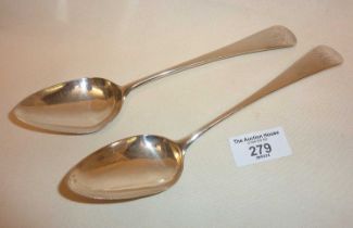 Pair of George III silver tablespoons, hallmarked for London 1801, makers Samuel Godbehere, Edward