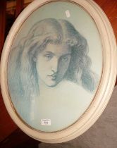 Large oval framed portrait print of Jane Morris, wife of William Morris