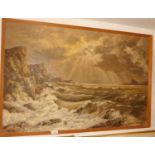 Syburn COLCLOUGH (xx) oil on board of coastline in rough seas, signed lower right, 25" x 37"