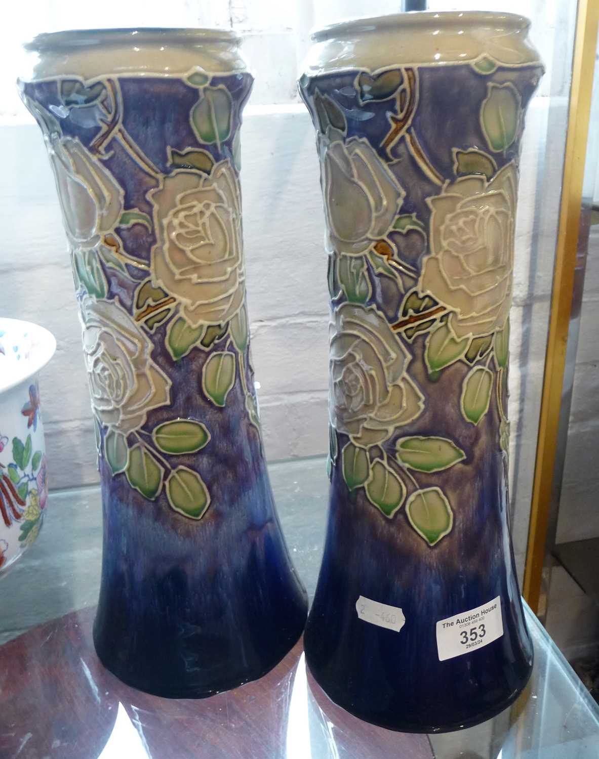 Pair of tall Royal Doulton stoneware vases by Joan Honey, 13" tall - Image 2 of 2