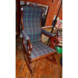 Victorian mahogany rocking chair with tartan upholstery