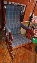 Victorian mahogany rocking chair with tartan upholstery