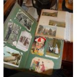 Two albums containing Edwardian postcards, some WW1 sweetheart/romantic theatre stars, Devon, etc.