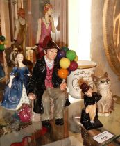 Four Royal Doulton figures, inc. Balloon Man, etc. and two other items