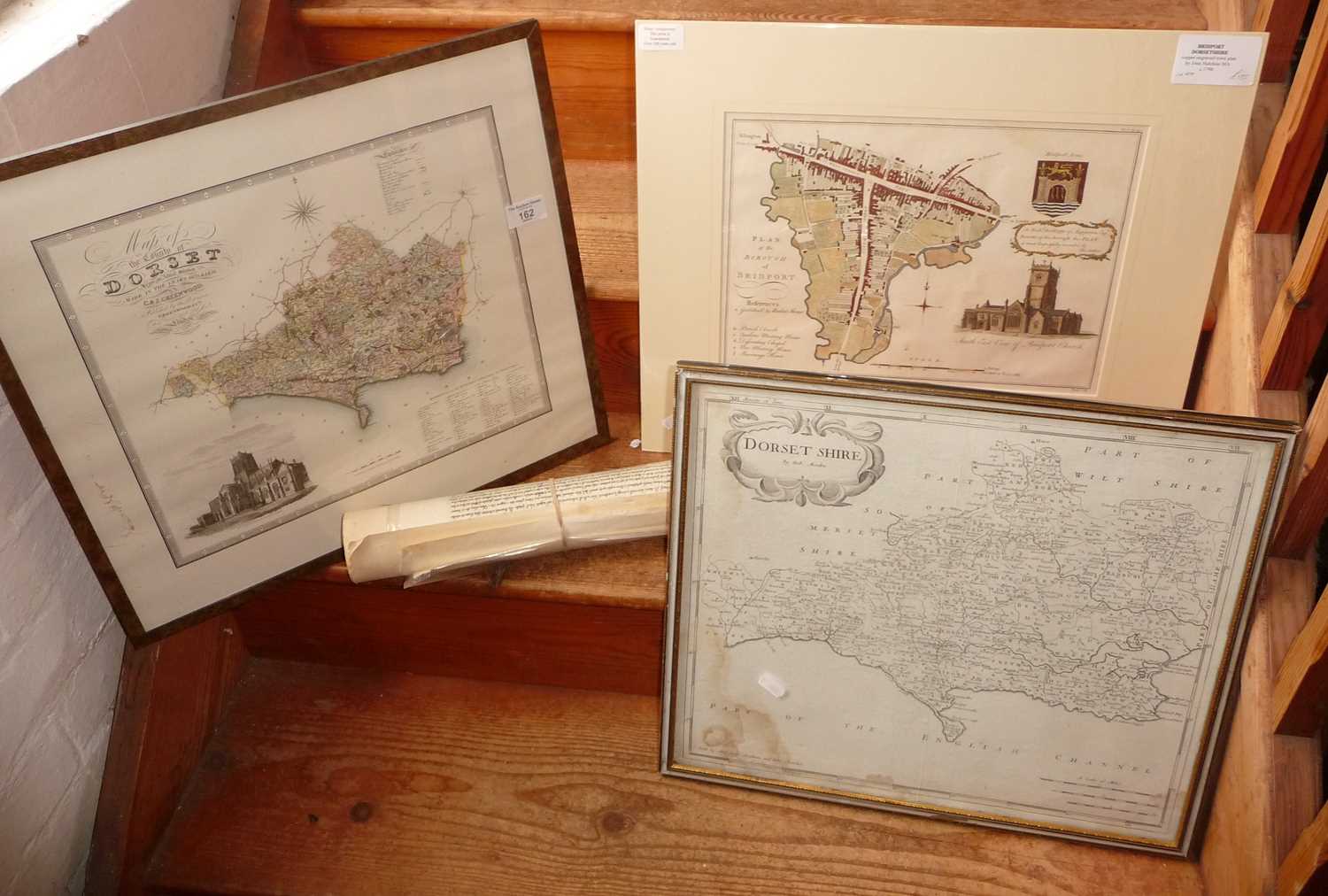 A Robert Morden map of Dorsetshire, 14" x 17" centre crease (some water marks), and another map of - Image 2 of 2