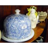Large Blakeney Provence blue and white cheese dome, Northwood carnival glass dish, Swineside
