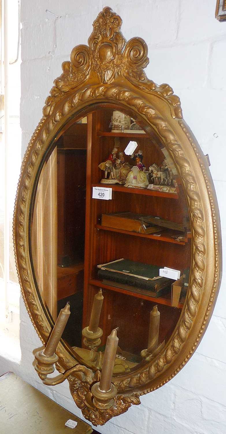 Victorian gilt and gesso oval girondelle wall mirror with bevelled edge glass - Image 2 of 2