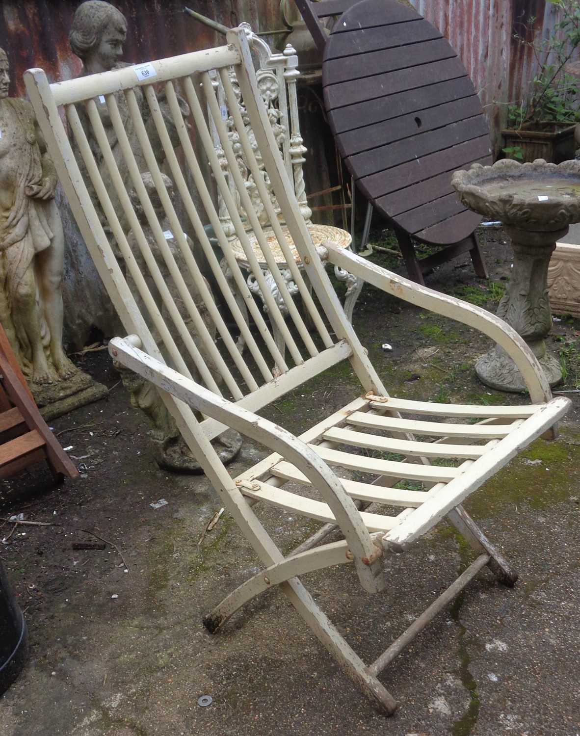 Victorian painted wood campaign chair with brass label for Fields Patent