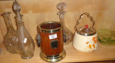 Silver plated mounted oak wine cooler & assorted glassware