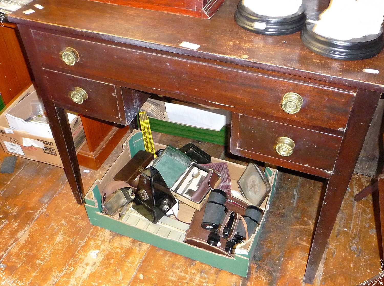 Edwardian kneehole three-drawer desk