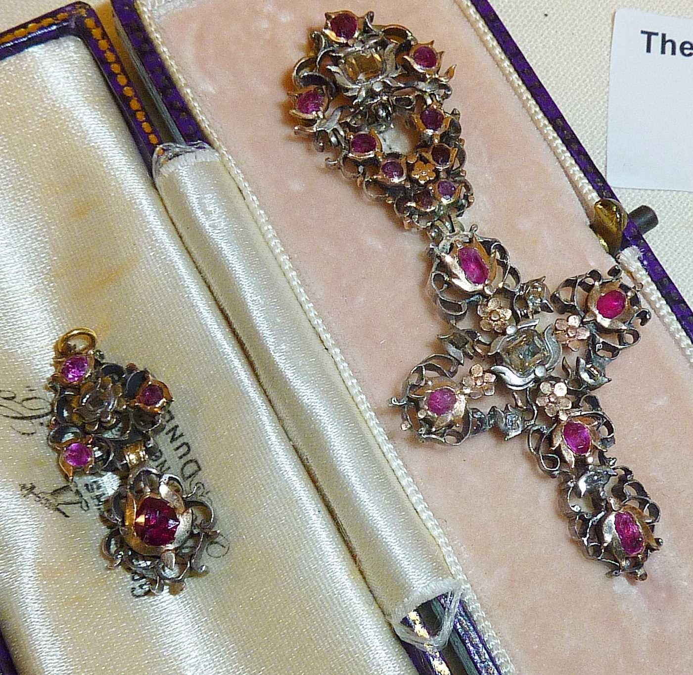 Georgian crucifix pendant set with rose cut diamonds and garnets, together with another smaller - Image 2 of 6