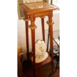 19th c. French marble inset two-tier four legged torchere