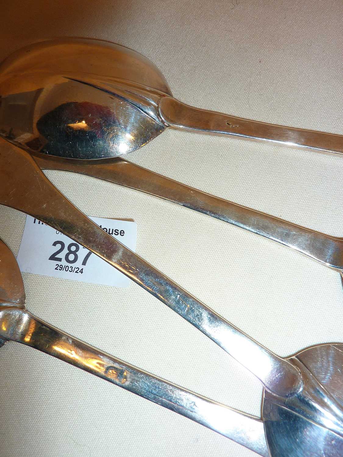 James II or Charles II rare set of four silver trefid dog nose spoons, hallmarks rubbed, approx - Image 2 of 4